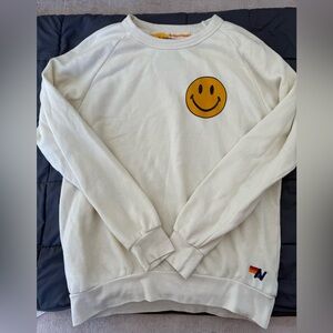 AVIATOR NATION Smiley 2 Relaxed Sweatshirt Cream Size Large